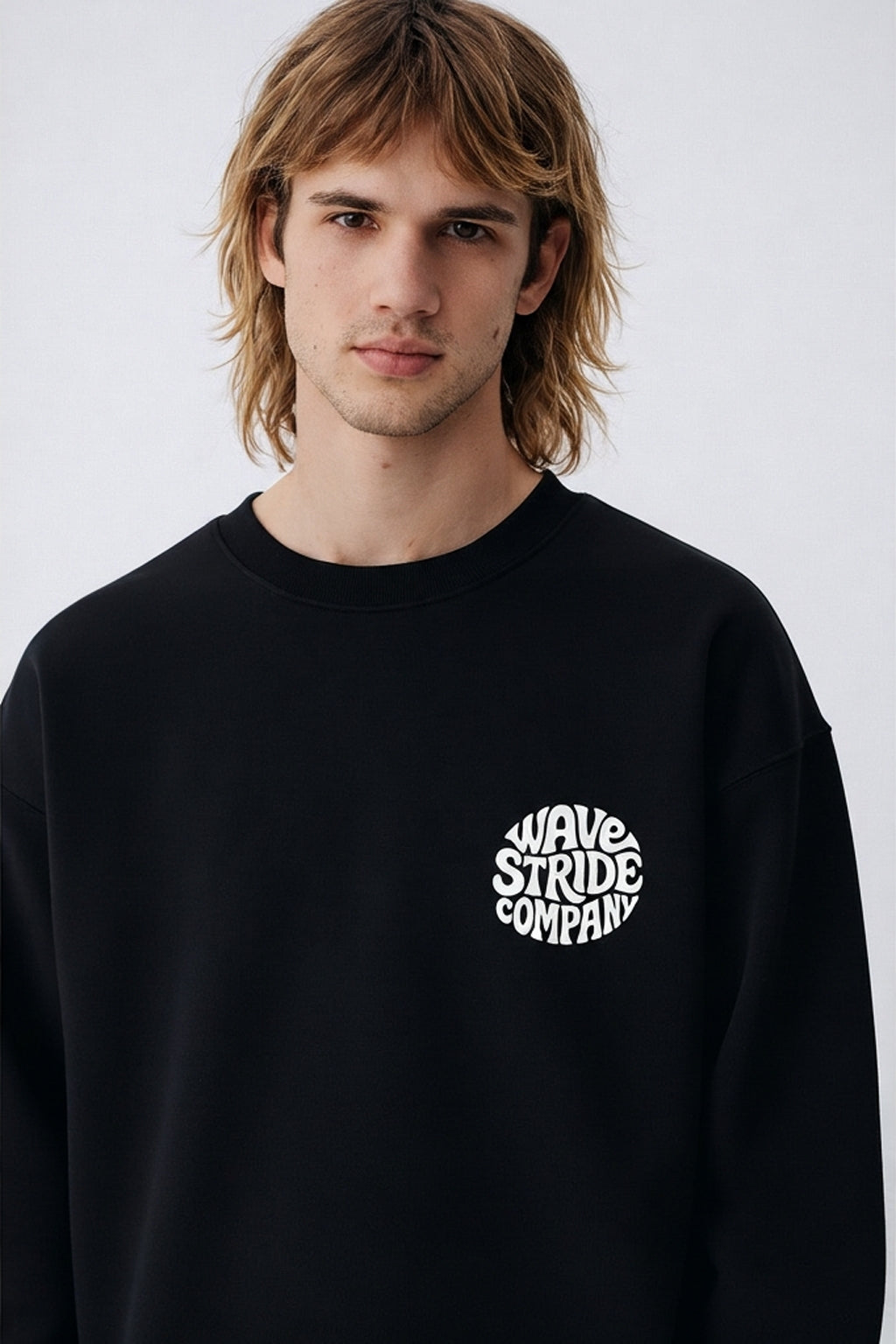 Moletom 2 cabos Gola Redonda Sol e Sal WaveStride Preto e Branco