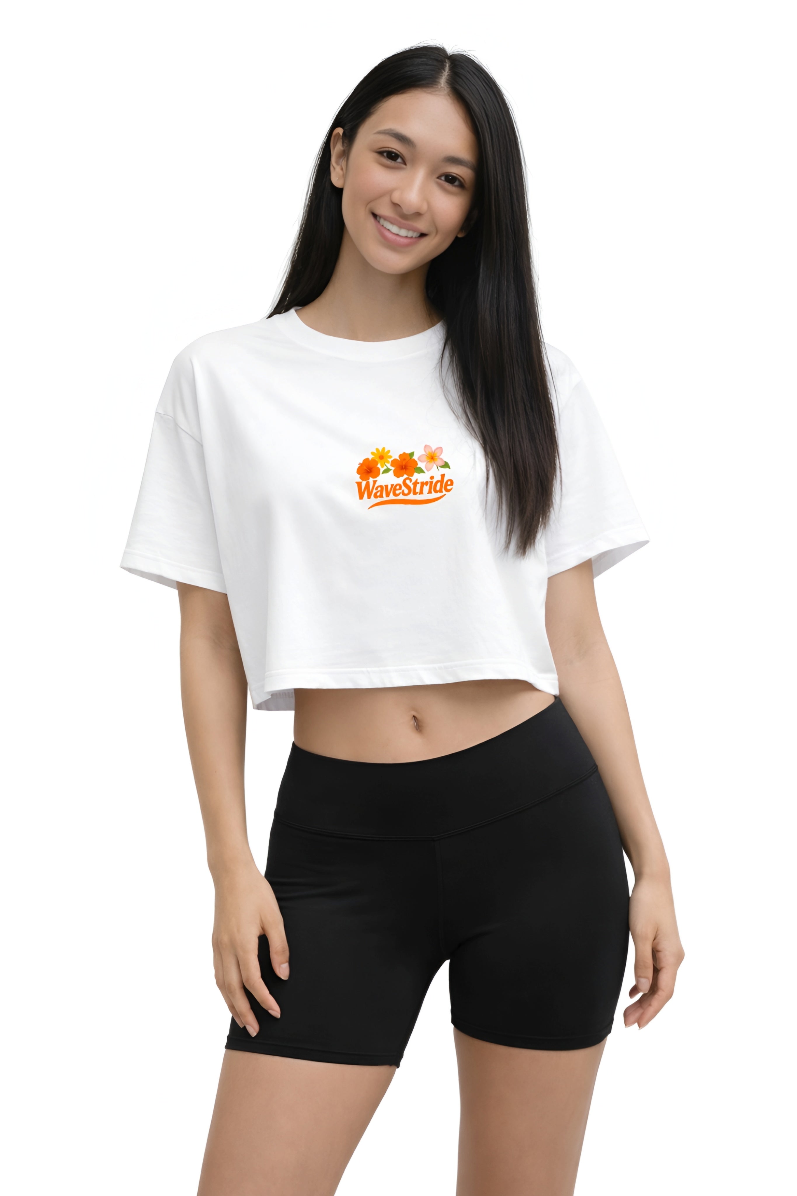 Cropped Wave Flowers Branco