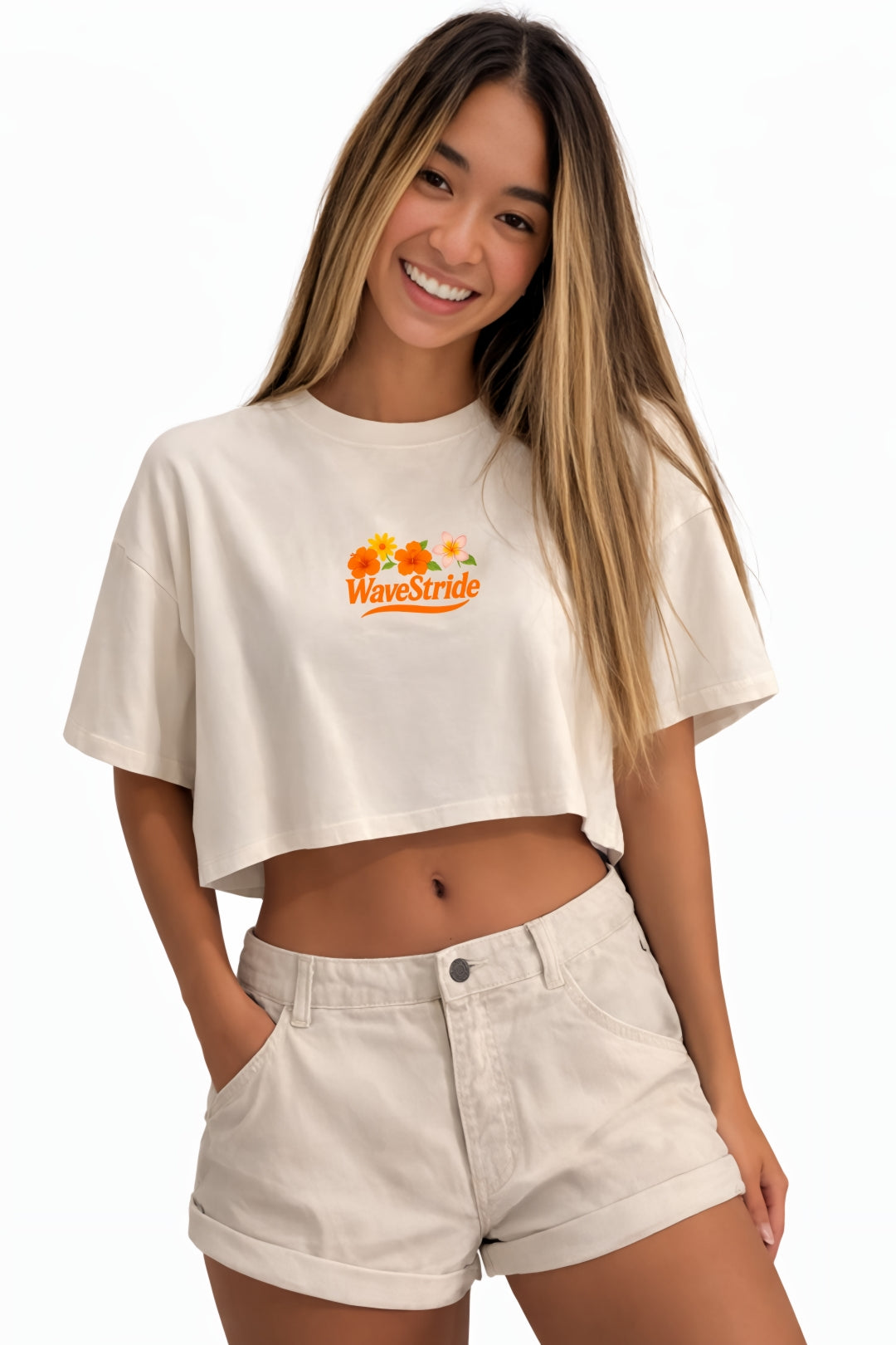 Cropped Wave Flowers Off-White