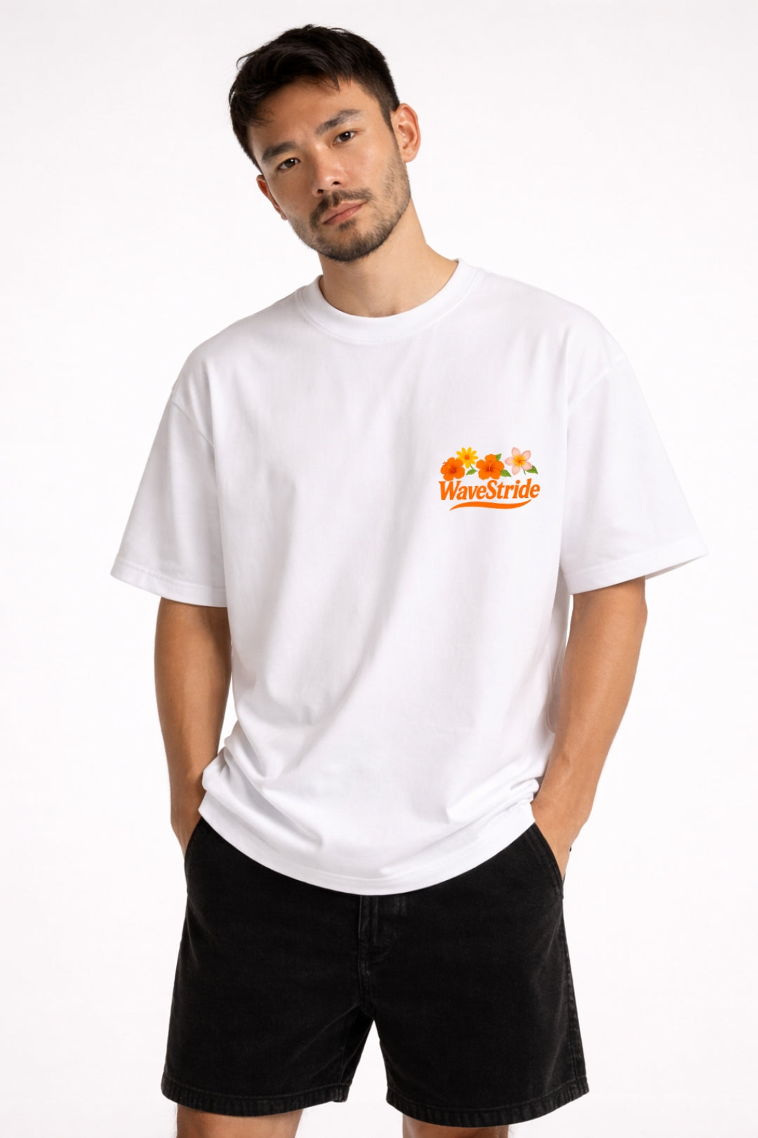 Camiseta Oversized Wave Flowers Branco