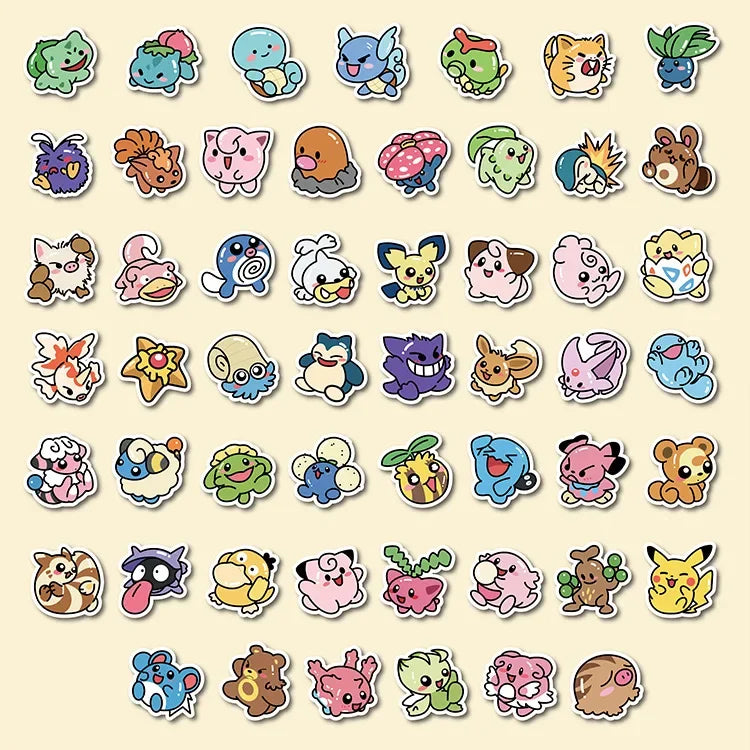 50PCS Adesivos Kawaii Anime Pokémon - MINISO