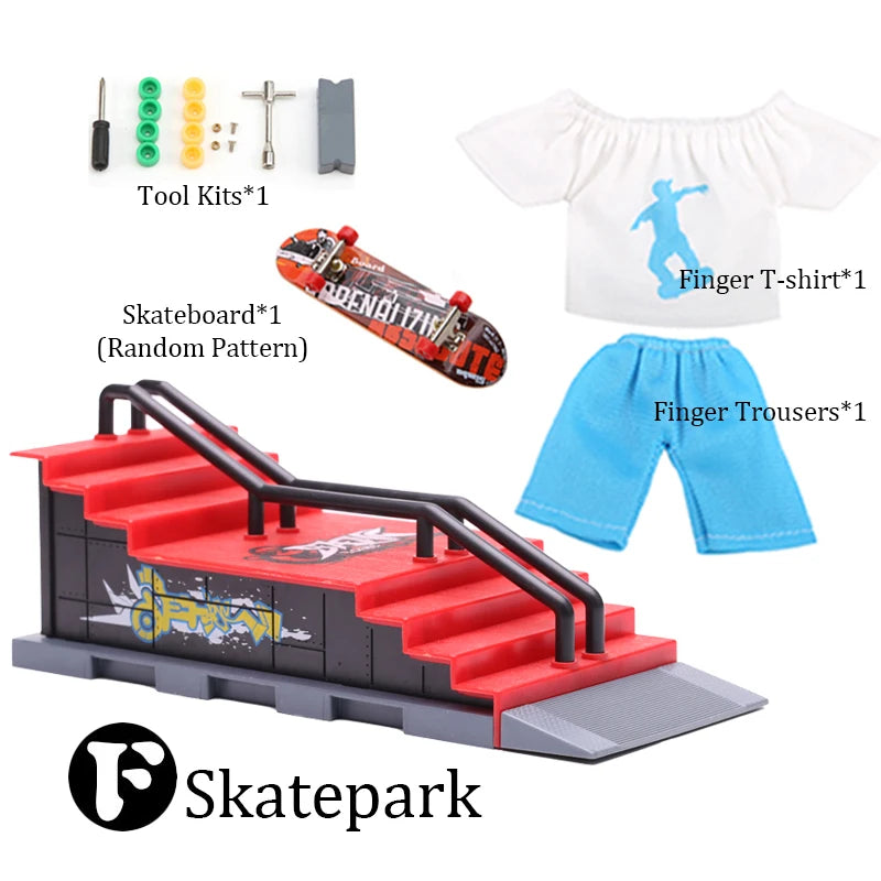 Kit DIY Finger Skatepark 6 em 1 - Plataforma Profissional para Prática de Tech Deck em Rampas de Manobras - MEOA