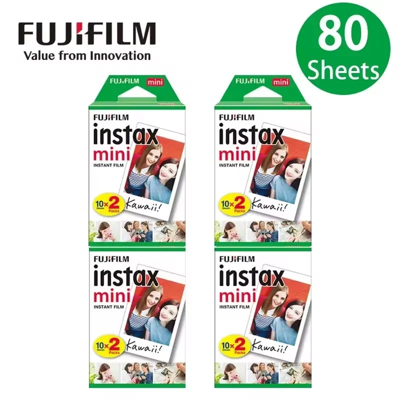 10/20/40/80/200 folhas de filme Fujifilm Instax Mini 11, 12, 9, 7+, 90, 3 polegadas com borda branca para câmera instantânea