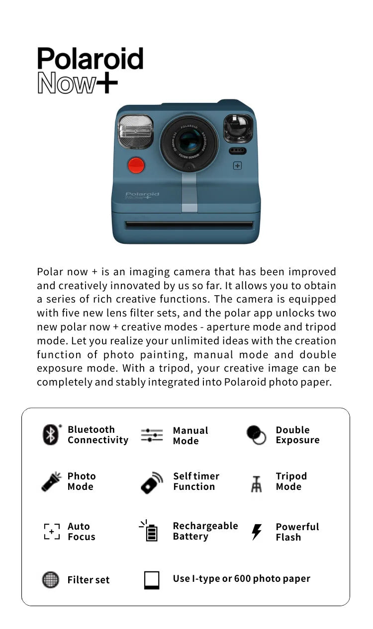 Câmera Polaroid para imagens instantâneas em preto e branco