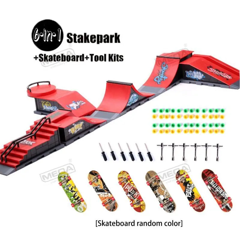 Kit DIY Finger Skatepark 6 em 1 - Plataforma Profissional para Prática de Tech Deck em Rampas de Manobras - MEOA