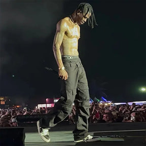 Calças Cargo com Bolsos e Corte Reto, Estilo Travis Scott