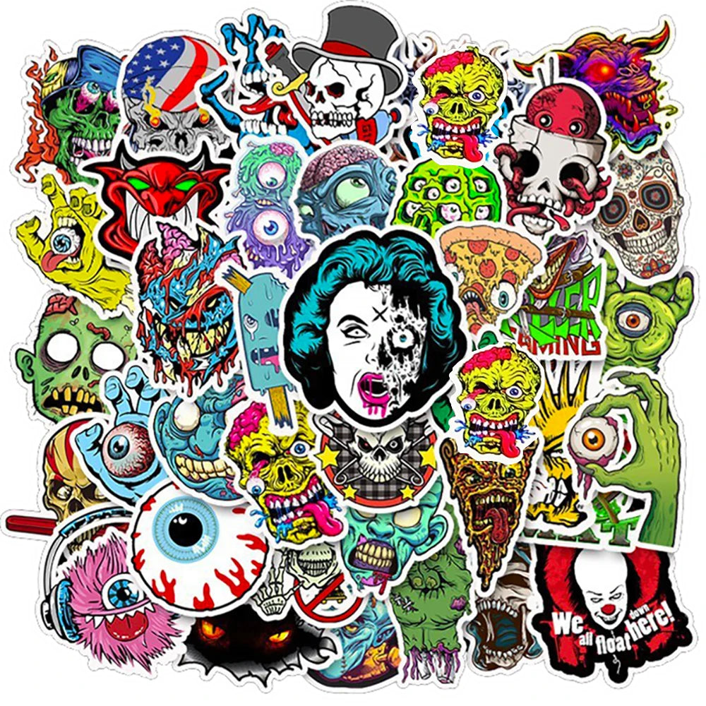 10/30/50PCS Adesivos de Caveira e Zumbi; Adesivos Legais para Laptop, Guitarra, Mala.