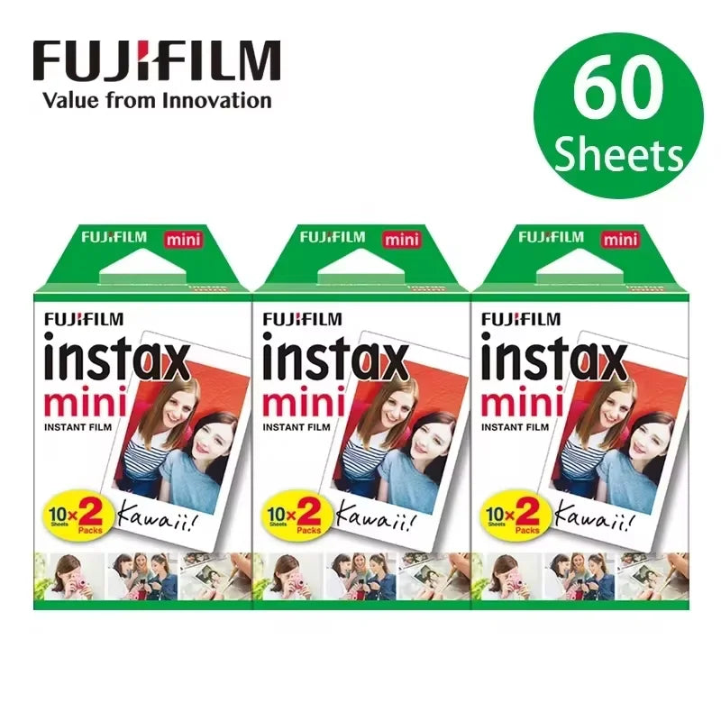 10/20/40/80/200 folhas de filme Fujifilm Instax Mini 11, 12, 9, 7+, 90, 3 polegadas com borda branca para câmera instantânea