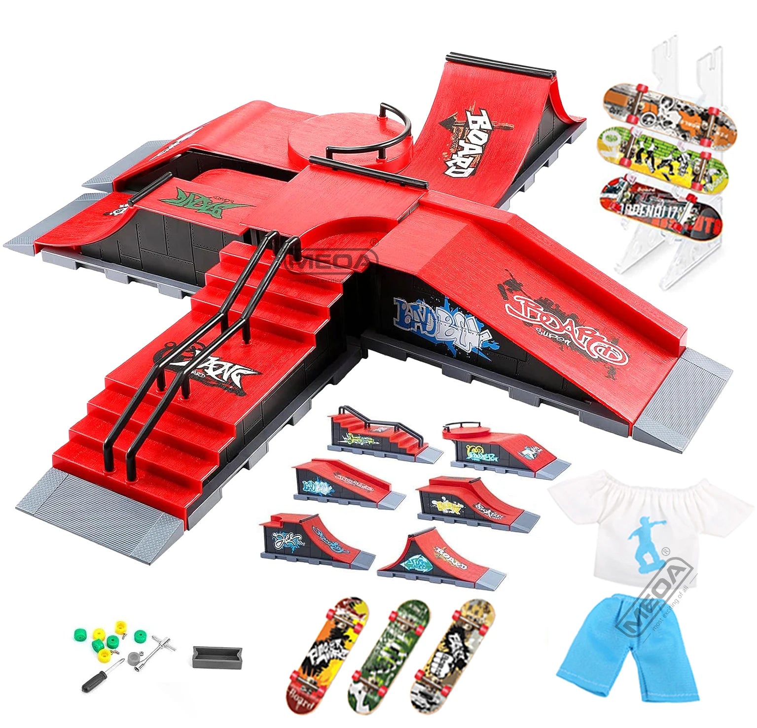 Kit DIY Finger Skatepark 6 em 1 - Plataforma Profissional para Prática de Tech Deck em Rampas de Manobras - MEOA