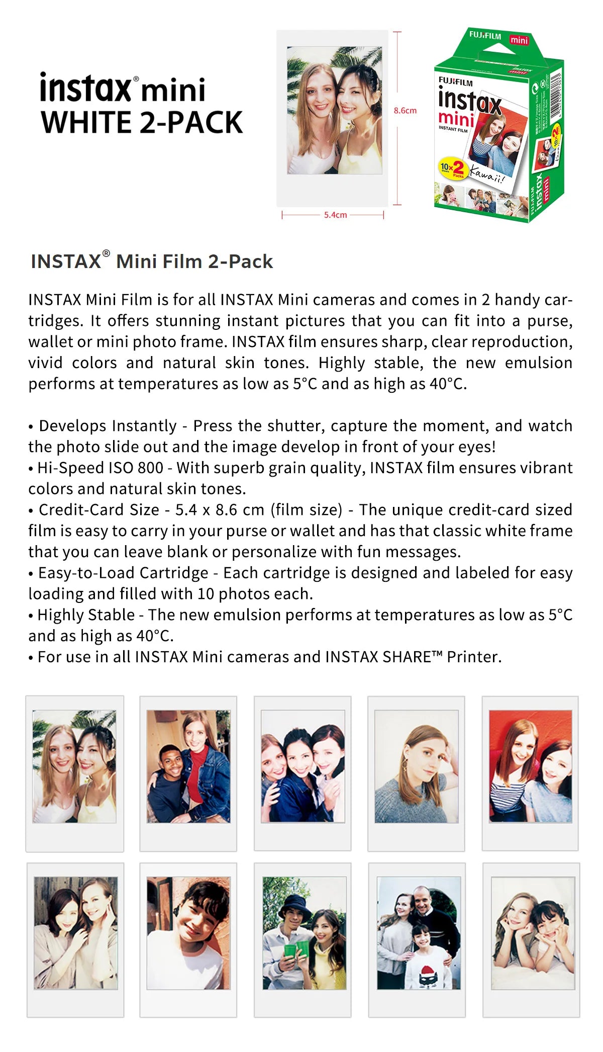 Papel para Filme Fujifilm Instax Mini 10-100 Folhas para Câmeras de Filme Instantâneo