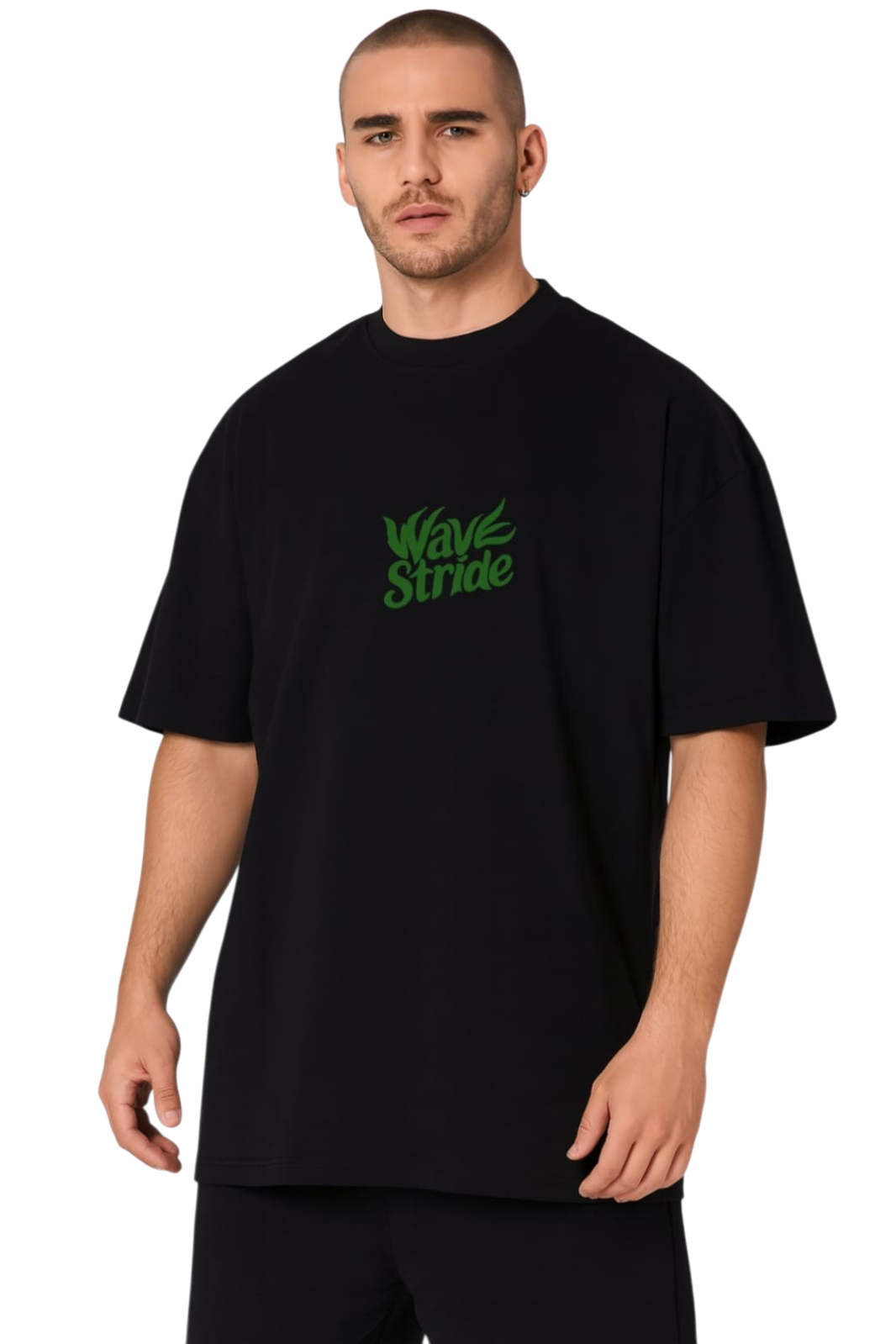 Camiseta Oversized Green Spirits WaveStride - Preto, Branco e Off-White