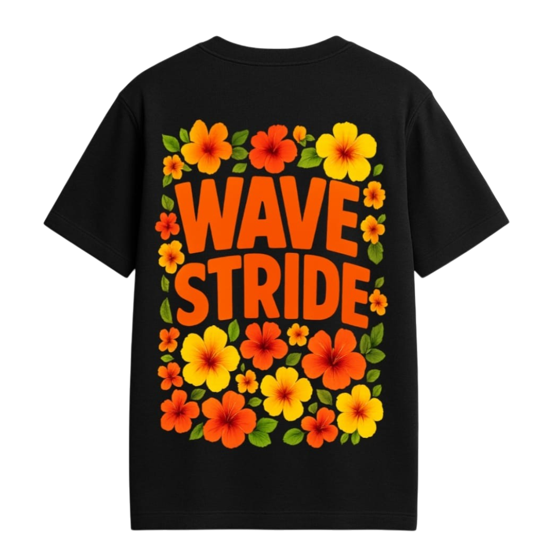 Camiseta Casual Wave Flowers WaveStride - Preto, Branco e Off-White