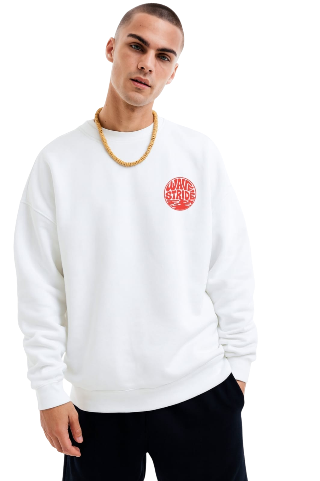 Moletom 2 cabos Gola Redonda Psycho Waves WaveStride Preto e Branco