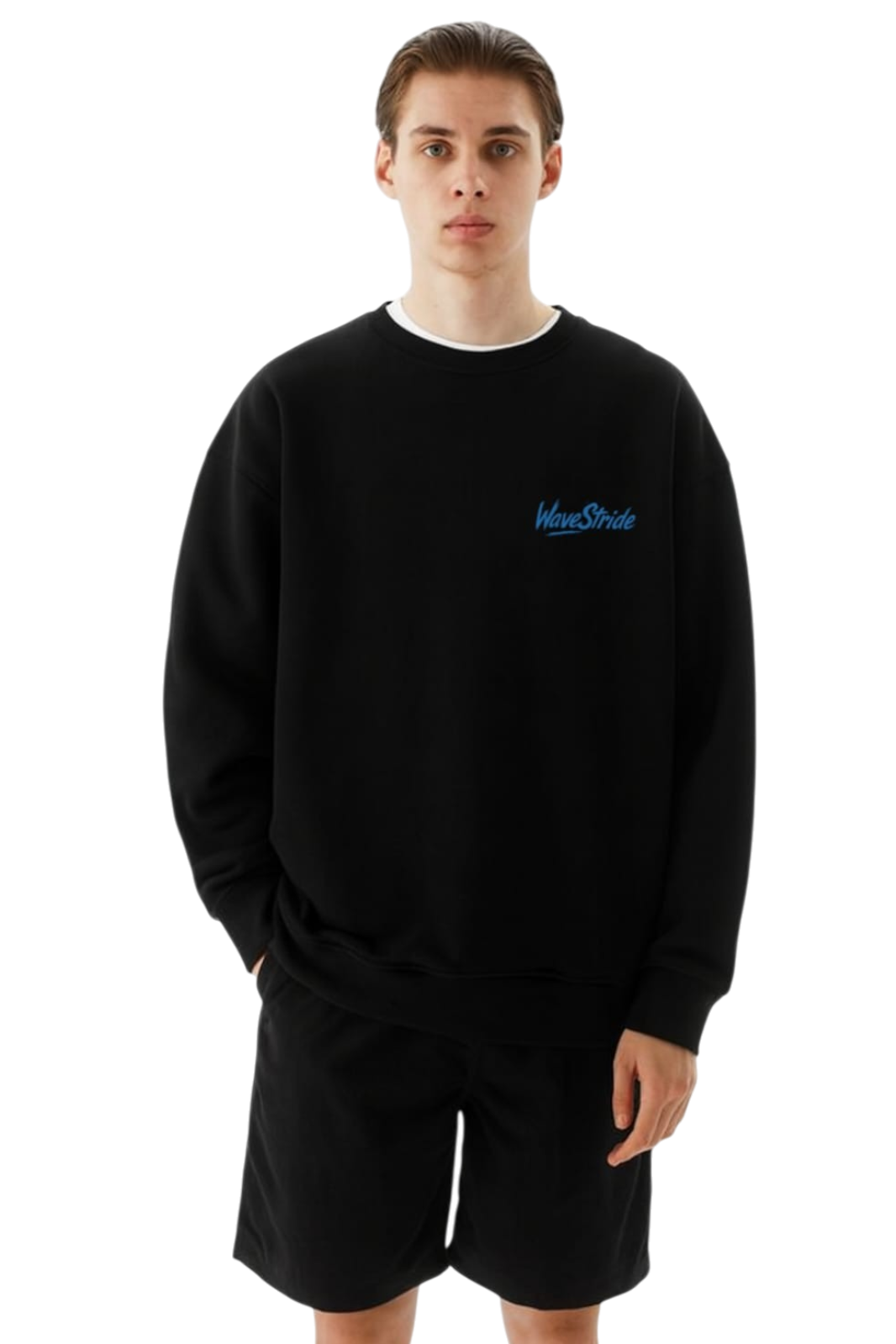 Moletom 2 cabos Gola Redonda WaveRunner WaveStride Preto e Branco
