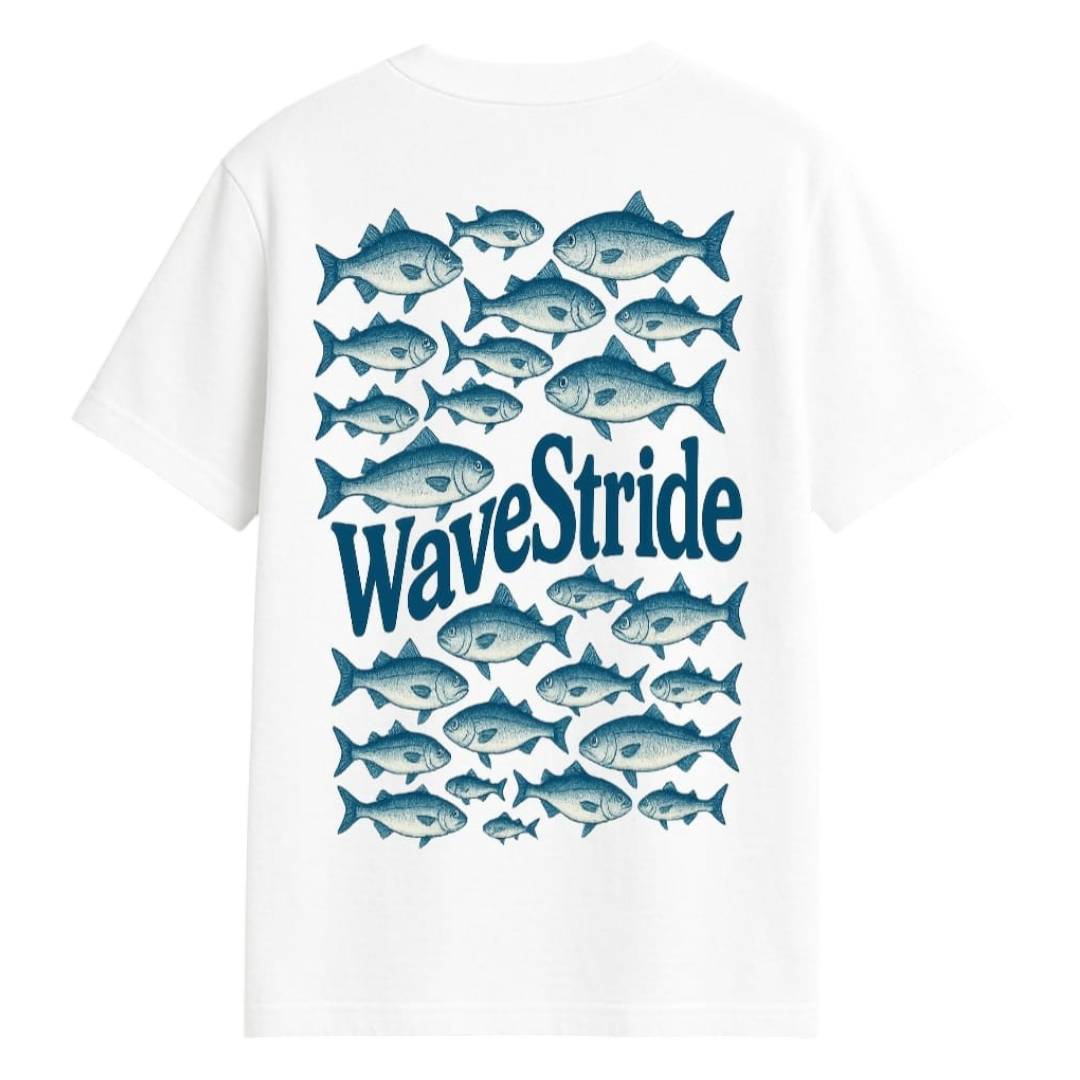 Camiseta Casual Corrente Azul WaveStride - Preto, Branco e Off-White