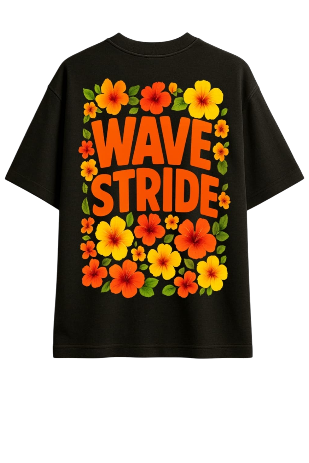 Camiseta Oversized Wave Flowers WaveStride - Preto, Branco e Off-White