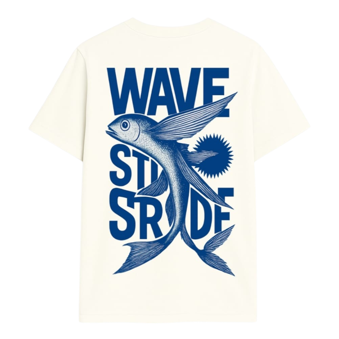 Camiseta Casual Ocean Flight WaveStride - Preto, Branco e Off-White