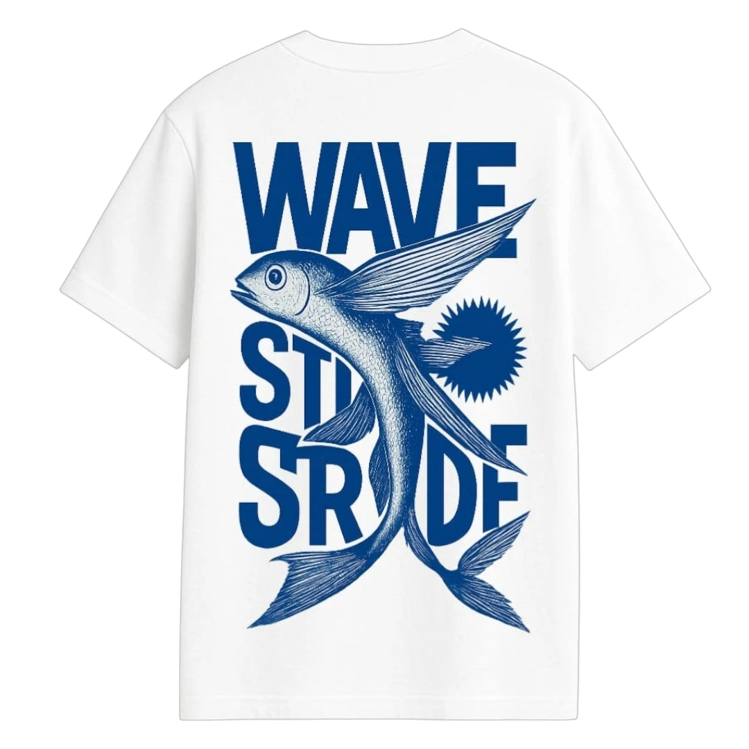 Camiseta Casual Ocean Flight WaveStride - Preto, Branco e Off-White