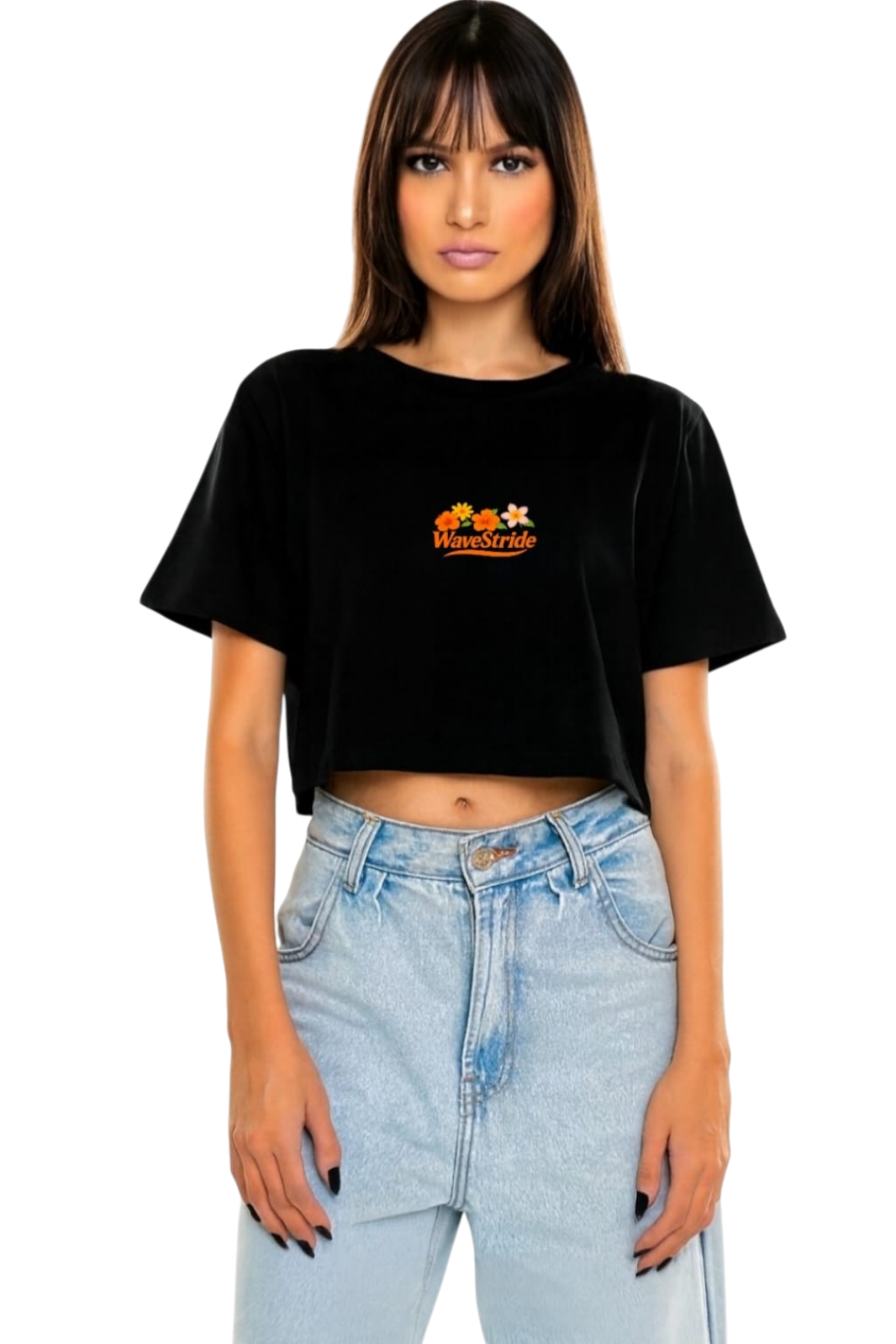 Cropped Wave Flowers WaveStride Preto, Branco e Off-White